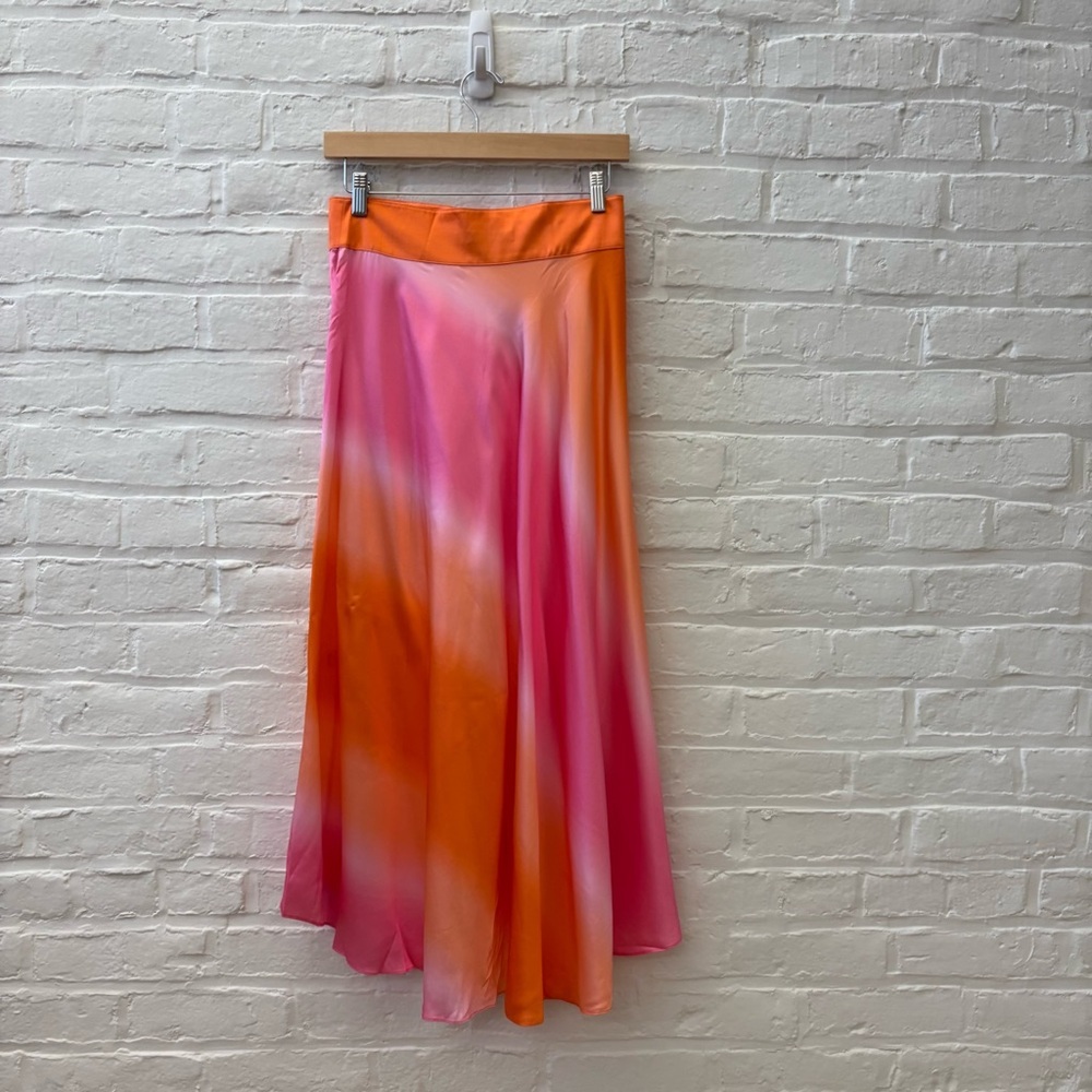 Dannijo || Silk Dye Midi Skirt Pink Orange Small - Picture 6 of 10